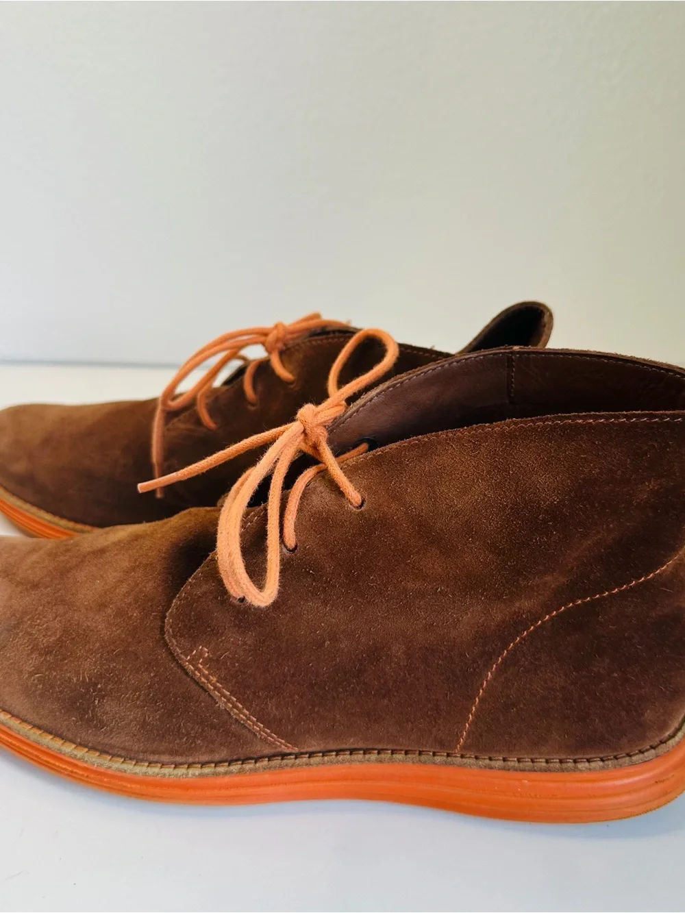 Cole Haan Boots Mens Size 10.5 Brown Suede Lunargrand Chukka Orange Sole Casual